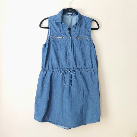 New Look Dresses & Skirts - Denim sleeveless collared drawstring dress